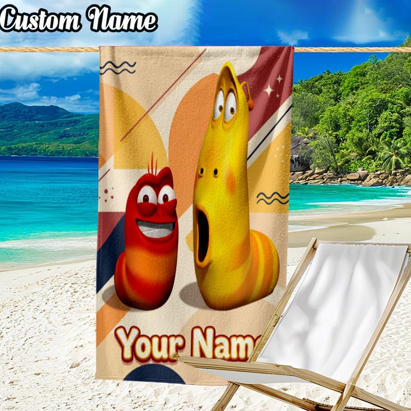 Custom Name Larva Beach Towel - Soft, Ultra-Absorbent Microfiber, Lightweight, Perfect for Beach, Parties, Travel, Camping