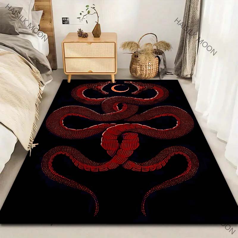 1PC Black Background Snake Pattern Carpet for Living Room Bedroom Sofa Home Decor Non-slip Floor Mat Large Size Luxury Gift