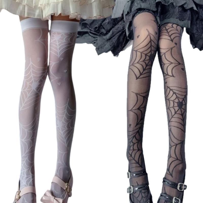 Calze Autoreggenti con Motivo Ragnatela Design Elasticizzato Casual per Vestirsi Calze Lunghe Trasparenti Sopra il Ginocchio per Donna Calzetteria