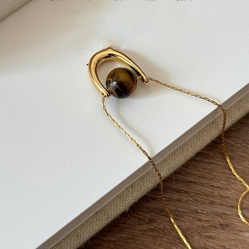 

Кулон в форме буквы U из камня тигровый глаз, нишевое легкое роскошное высококлассное колье-цепочка на ключицу, модные универсальные темпераментные украшения для женщин