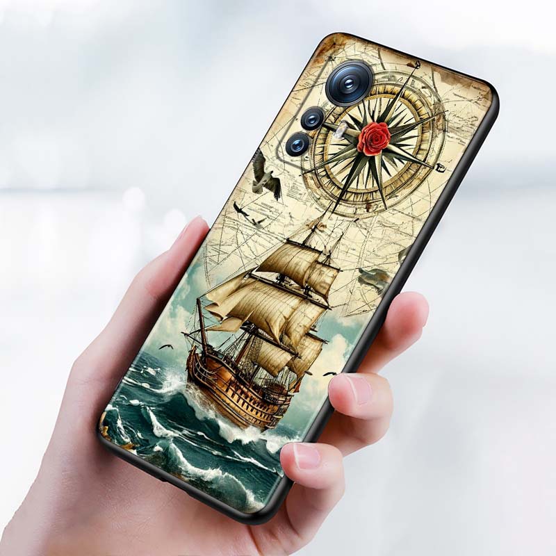 Vintage compass illustration Phone Case For Xiaomi Mi 15 14 13 13T 12 12T 12S 11 11i 11T Pro Ultra Lite 5G Black Soft