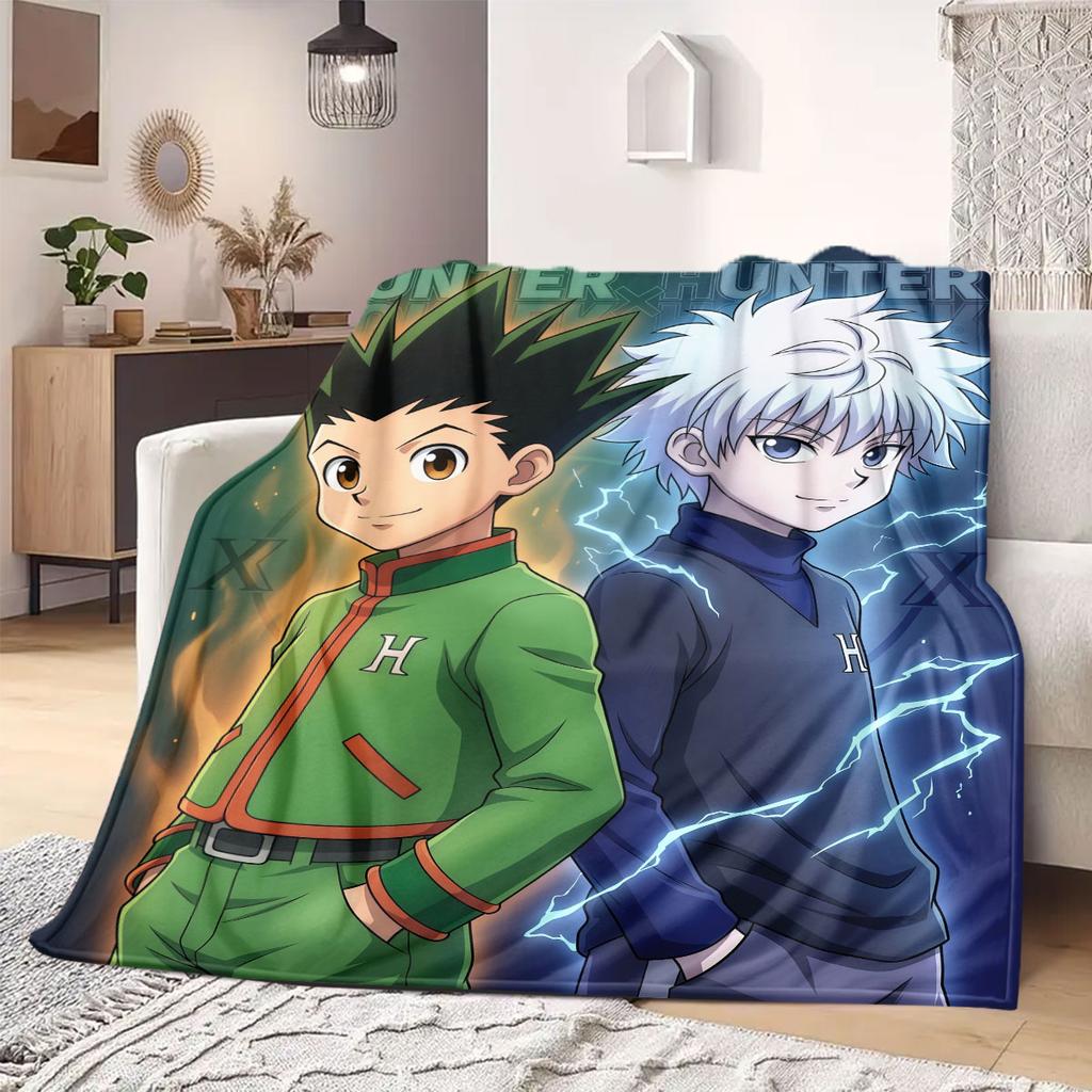 Hunter×Hunter Trendy Print Flannel Blanket, Cartoon Theme for Home Decor, All-season Bedding for Chairs, Travel Companion_LIAN