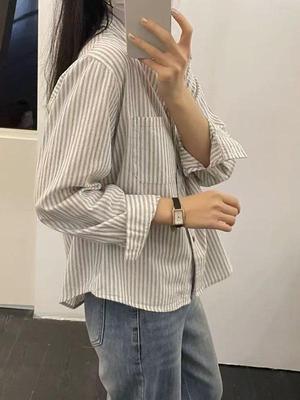 Camicia a Righe in Cotone da Donna Taglie Forti con Colletto Polo - Vestibilità Slim, Manica Lunga, Top Casual per Primavera/Autunno