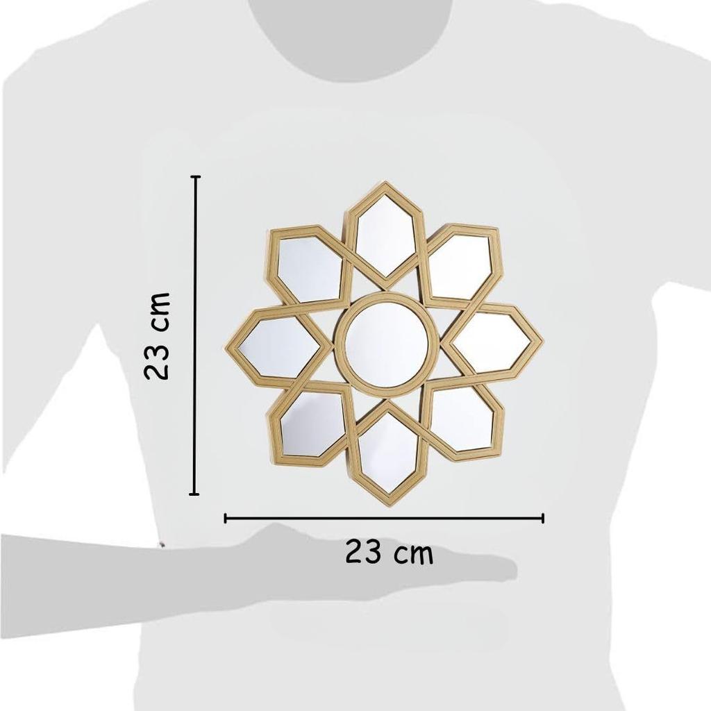 1 Pcs Round Geometric Flower Shape Fiber Wall Mirror with Acrylic Golden Aesthetic Frame with Hook for Hanging