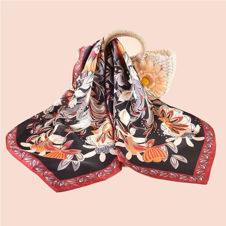 Luxury Floral Silk Square Scarf Women Soft Satin Kerchief Hairband Neckerchief Head Hijab Lady Headband Foulard Bag Ribbon 70Cm