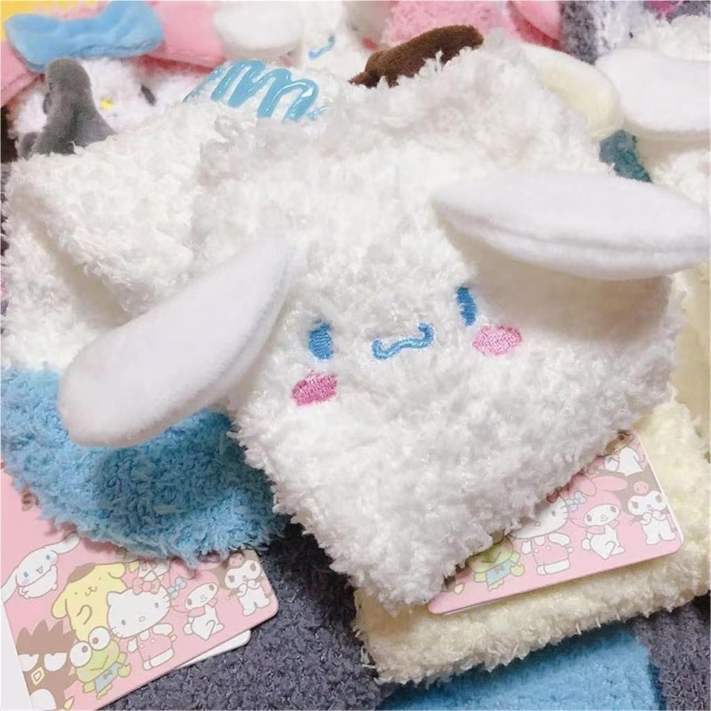 My and Pompompurin Socks Room Soft Cold Indoor Long Socks Cinnamoroll, Kuromi, Melody, 4-Pair Set, Socks, Stay-Stick Socks, Cotton, Antibacterial,