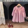 Spring Girls Princess Dress Long Sleeve Round Neck Lace Bow Puff Sleeve Cute Kids Party Dress Fashionable Children Clothing