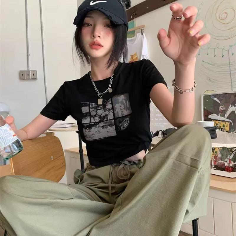 Spice Girl Outcrop Printed Short Sleeve T-Shirt Summer New Student Black Short Top M