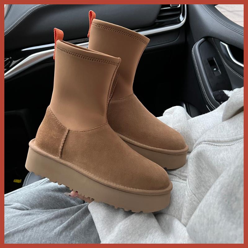 Módní tužkové sněhule na silné podrážce, nová módní mezipodešev z hovězí kůže, silná vlněná izolace, dámské sněhule