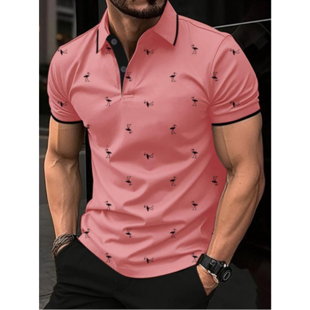 

Новое мужское поло с лацканами, рубашка с коротким рукавом «Фламинго», модный и персонализированный принт, уличный топ XXXL