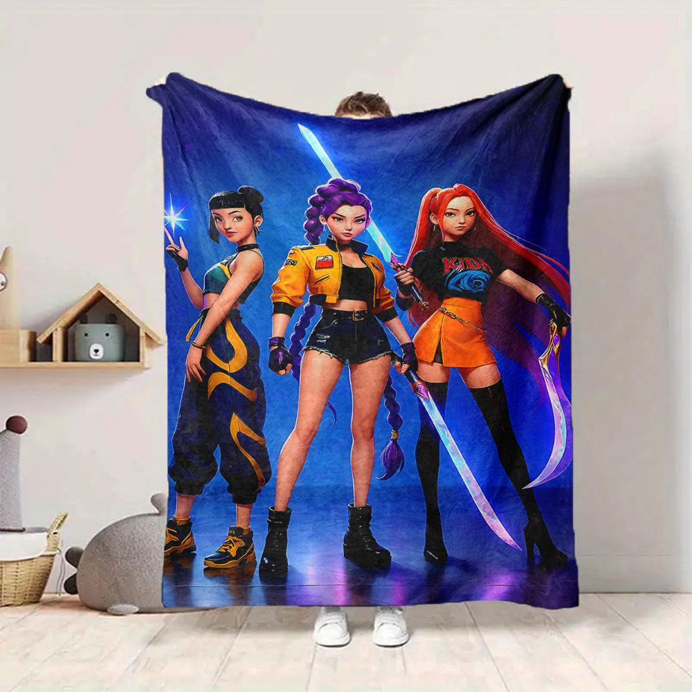 1pc KPop Demon Hunters Soft & Warm Flannel Blanket, Multi-Purpose Throw Blanket for Couch, Sofa, Office, Bed, Camping, Travel 174