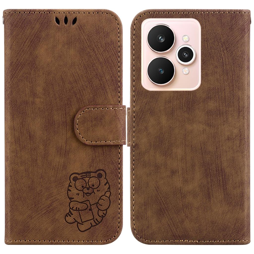 For Realme 15 Pro 5G/15 5G Wallet Case Tiger Imprint Leather Shockproof Phone Cover with Wrist Strap