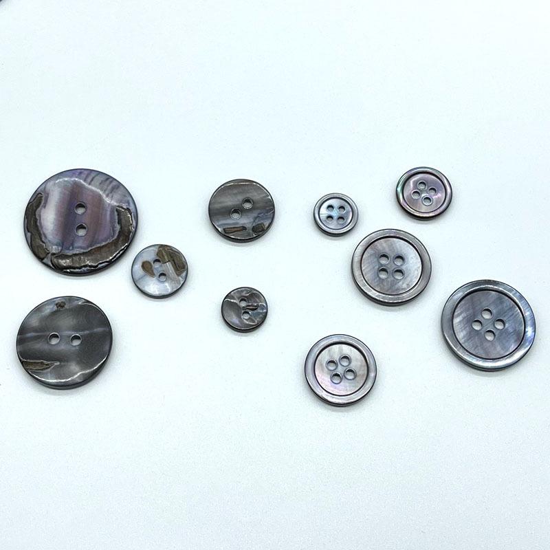 Gray Shell Buttons: Four-Hole Thin Edge for Shirts & Sweaters
