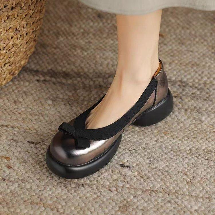 Fashion Round Head Thick Sole Mary Jane Women's Shoes 2025 Autumn New One-pedal Middle-aged Women's Single Shoes Versatile Small Leather Shoes