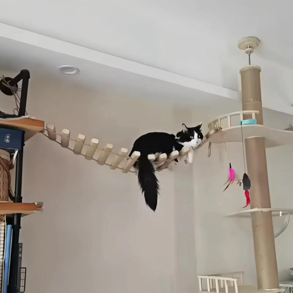 Wall Mounted Solid Wood Sisal Cat Climbing Ladder Scratcher Climber Furniture Activity Cat Bridge Exclusive Amusement Park