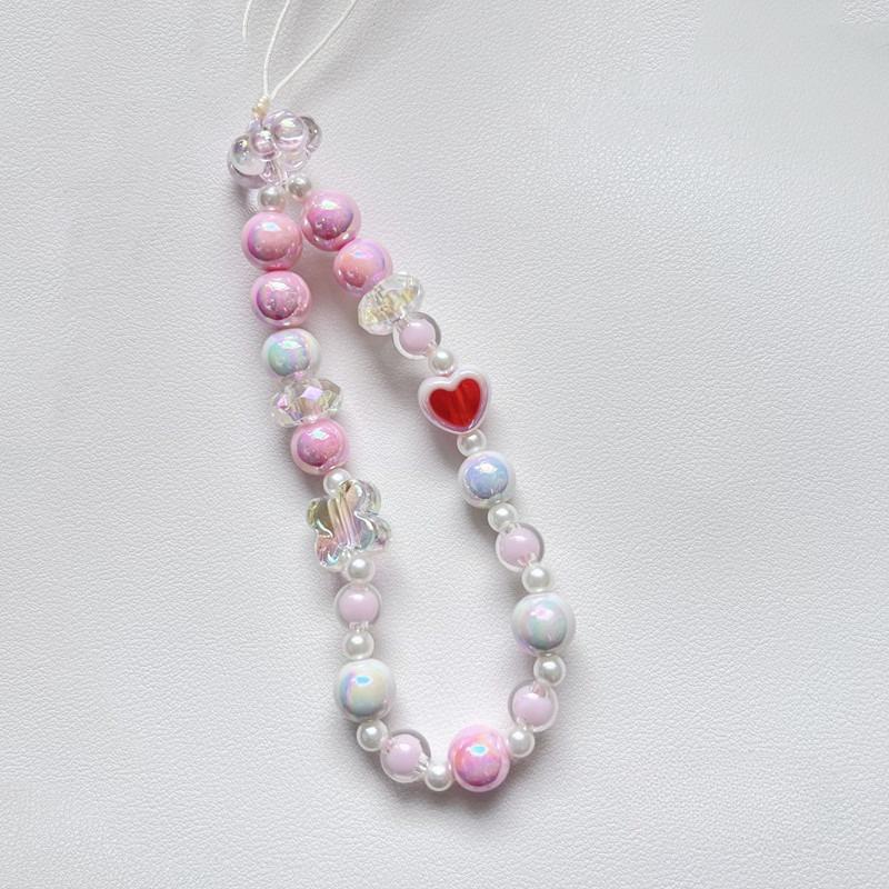 Bracelet de perles d'amour pour femmes, petit nœud en cristal frais, fleurs, amour, chaîne de téléphone portable, anti-chute, accessoires de coque de téléphone portable, DIY