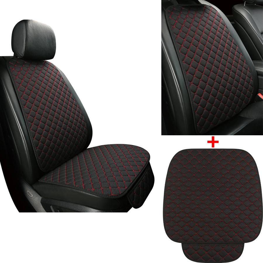 1Pcs Black + Red Car Front Seat Cover Protector Linen Cushion Pad with Backrest