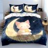 Moon Cat Starry Night Decor Soft Comfortable Duvet Cover Bedding Set Included 1*Duvet Cover & 2*Pillowcases, Gift