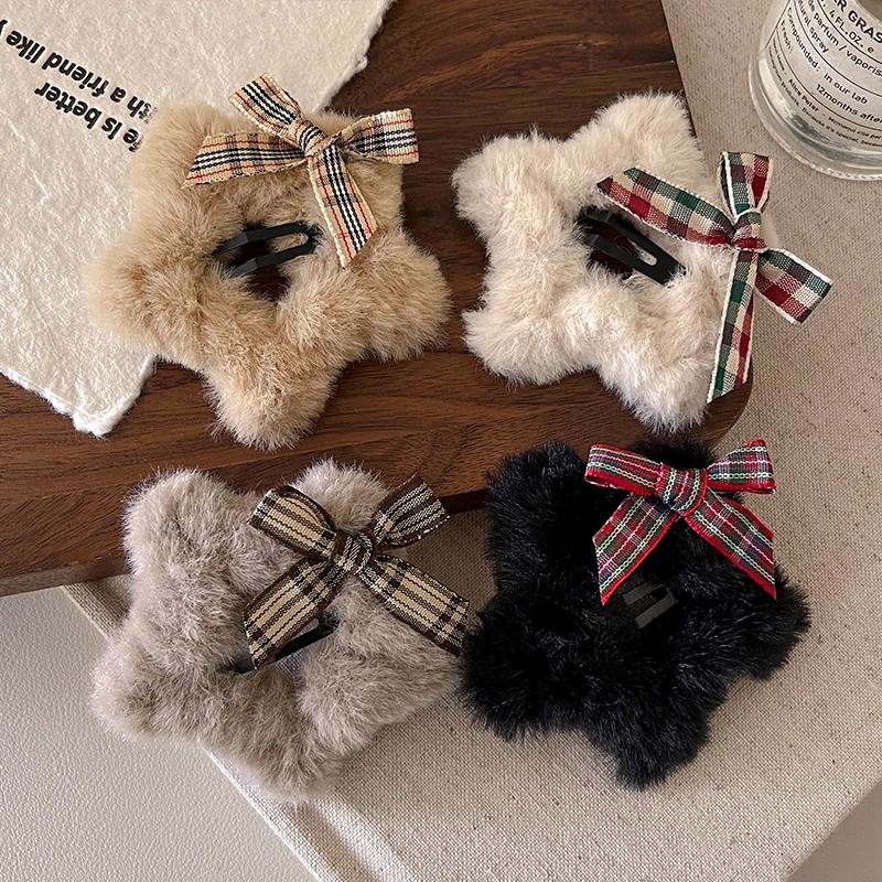 1/4PCS Winter Plush Y2K Star BB Hair Clips for Women Hairpins Cute Fluffy Side Bangs Clips Fashion Headdress Hair Accessories