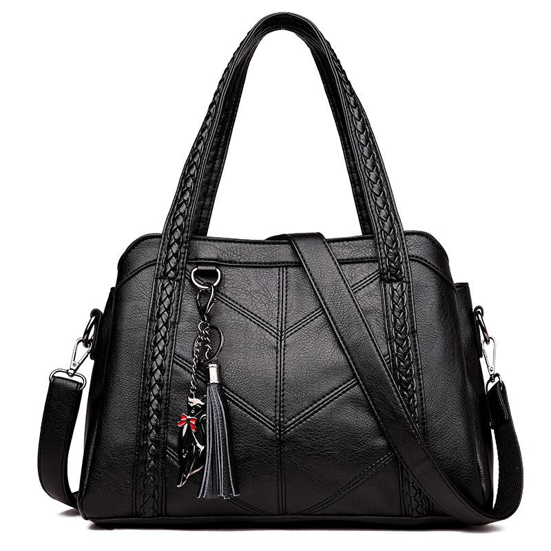 

Women s bag new middle-aged mother bag simple retro women s bag handbag soft leather large capacity messenger bag чёрный