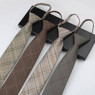 Gravata Masculina Zíper Xadrez Listrado Vintage Estilo Britânico Terno de Cavalheiro Cáqui Casual Estilo Mão