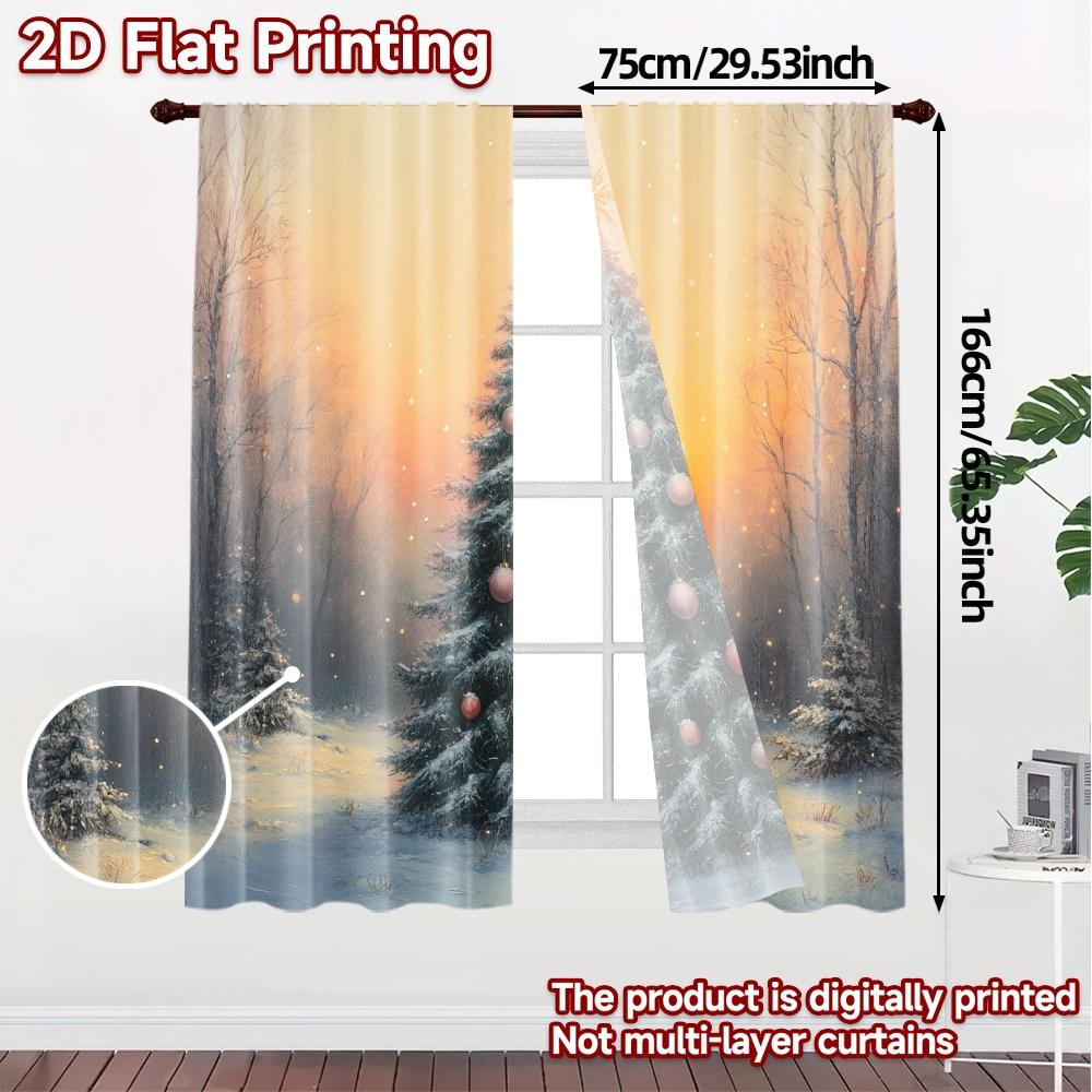 2pcs,Curtains Christmas Tree Snow Winter Sunset (2) Popular Popular Curtain Versatile Polyester Curtains Gifts Perfect for