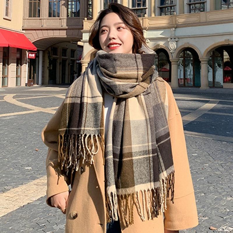 Premium shawl autumn and winter new Maillard imitation cashmere plaid scarf women's thickened warm versatile scarf