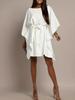 White Batwing Sleeve Lace-up Dress - European & American Style, Casual, Loose Fit, Short Skirt for Women (2026)