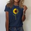 Sunflower Ladies Cute Print Short Sleeve Round Neck Front Shoulder Vintage Short Sleeve Summer Loose Shirt Top