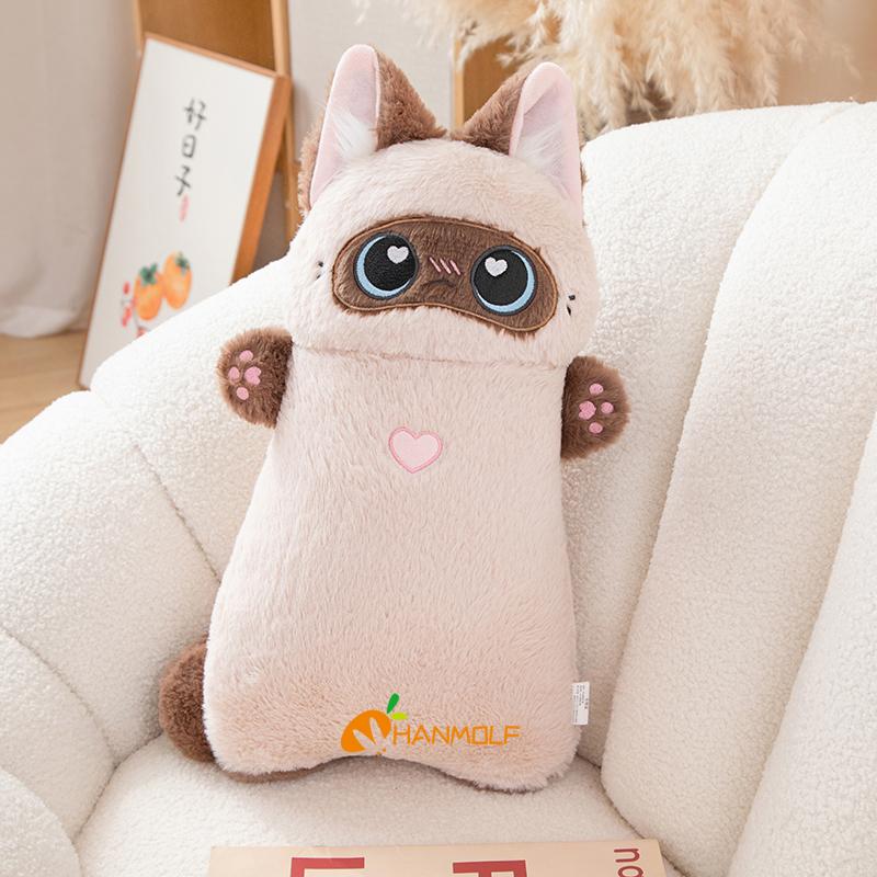 40/55/65cm Kawaii Cat Long Pillow Cartoon Animal Stuffed Doll Plush Toy Black Grey Brown Siamese Cats Sleeping Hug Plushie Gift