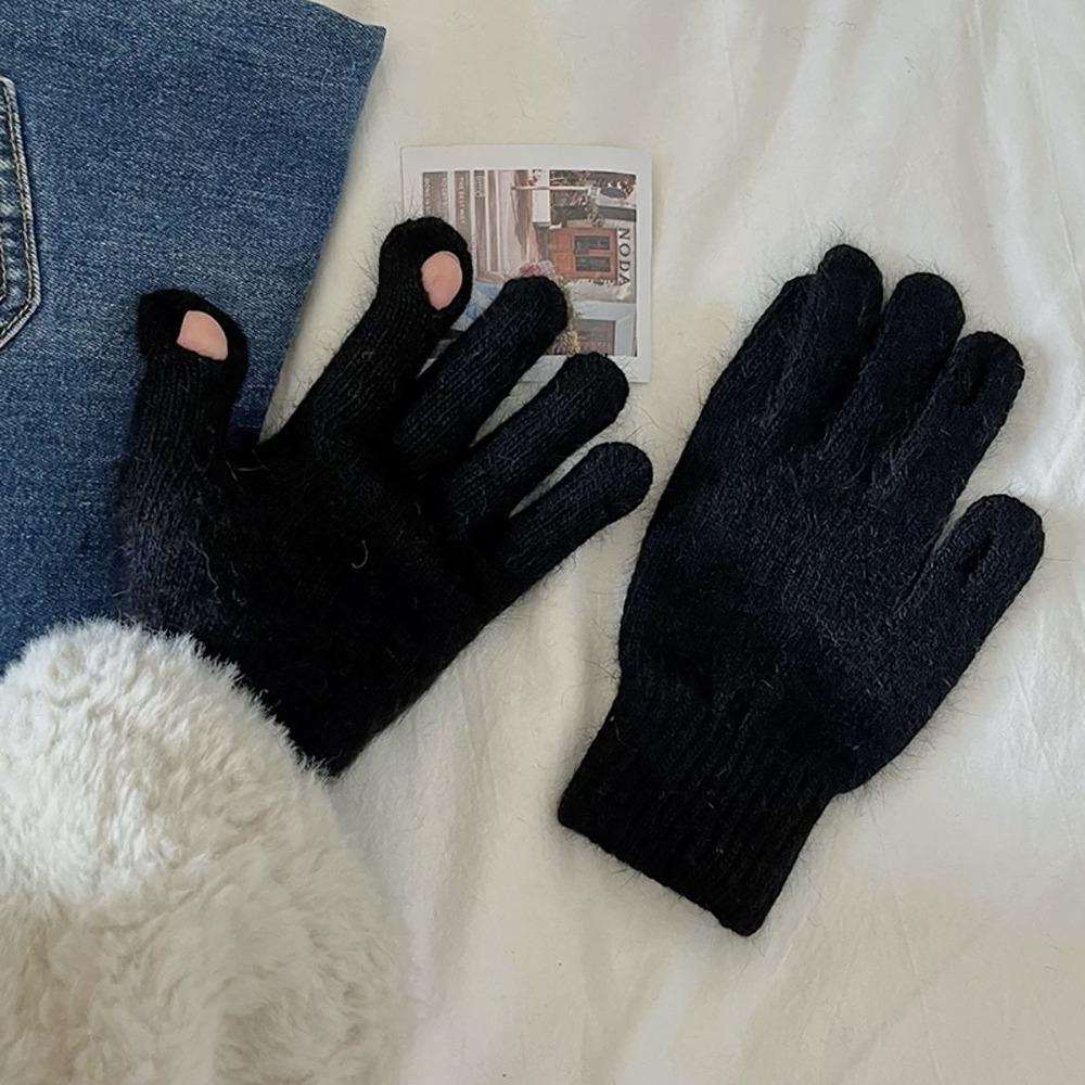 Candy Colored Winter Velvet Gloves Winter Warm Finger Gloves Knitted Gloves  For Woman Girls Maiden