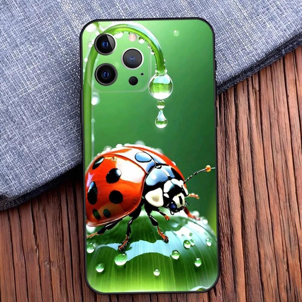 Insect Beautiful Ladybugs Phone Case For iPhone 16,15,14,13,12,11,Pro,X,XS,Max,XR,Plus,Mini Black Soft Silicone Case
