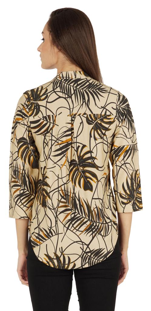 Inkmeso Fashionable Printed Casual Top For Women  s Mandarin Collar Relaxed-Fit Tunic