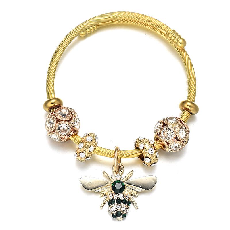 Titanstahl-Goldarmband, verstellbar, Biene, glänzender Diamant, Kugel, Geschenk für Freundinnen und Liebhaber