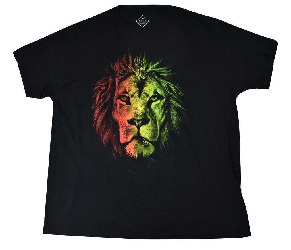 Worn Well Mens Rasta Lion African Big Cat Black Shirt New 2XL, 3XL, 4XL, 5XL