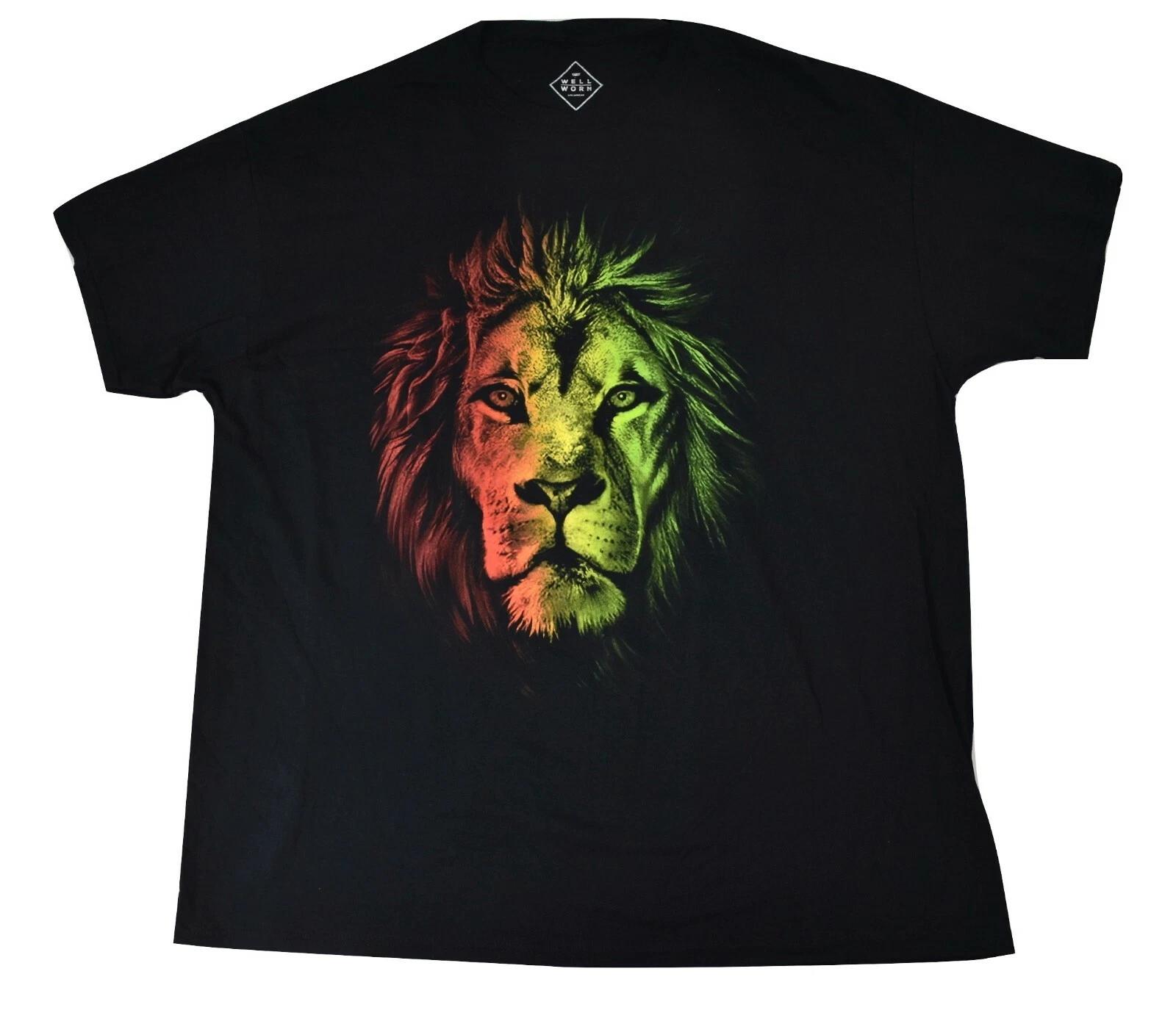 

Worn Well Mens Rasta Lion African Big Cat Black Shirt New 2XL, 3XL, 4XL, 5XL S