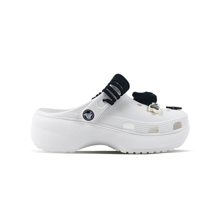 Crocs Classic Platform Clog EVA Hand-Painted Black Cat Cute and Versatile Classic Niche Campus Style Hole Shoes Unisex White