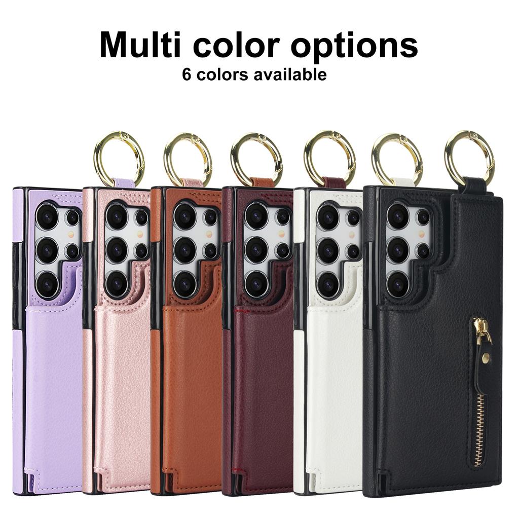 Zipper Cards Solt Leather Wallet Ring Holder Case For Samsung Galaxy S24 Ultra S23 FE S22 Plus S21 A55 A15 A35 A25 A54 A14 Cover
