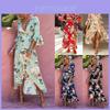 Elegantes Damen-Urlaubskleid mit tiefem Ausschnitt und lebhaftem Sommer-Paisley-Split-Maxi-Design