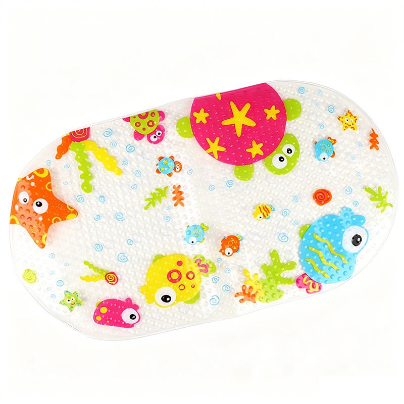 Safety Kids Anti Slip Bath Mat Soft Cartoon PVC Non Skid Shower Mat with Suction Cups for Toddler Bathtub
