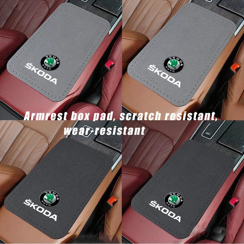Car Armrest Box Pad Suede Auto Armrest Mat Car Accessories For Skoda Octavia Superb RAPID FABIA KAMIQ KAROQ KODIAQ YETI knfg14