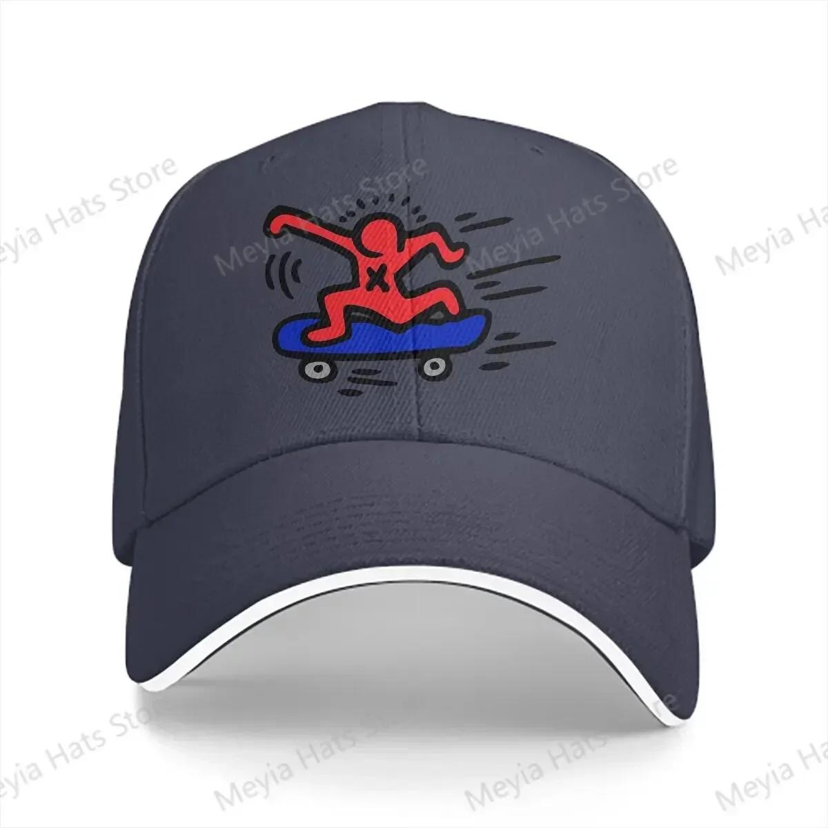 

COME HERE Haring Geometric Graffiti Multicolor Hat Peaked Womens Cap Personalized Visor Protection Hats One Size