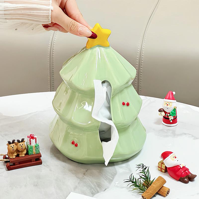Cute Christmas Tree Shaped Tissue Box Desktop Ornaments Christmas Decoration