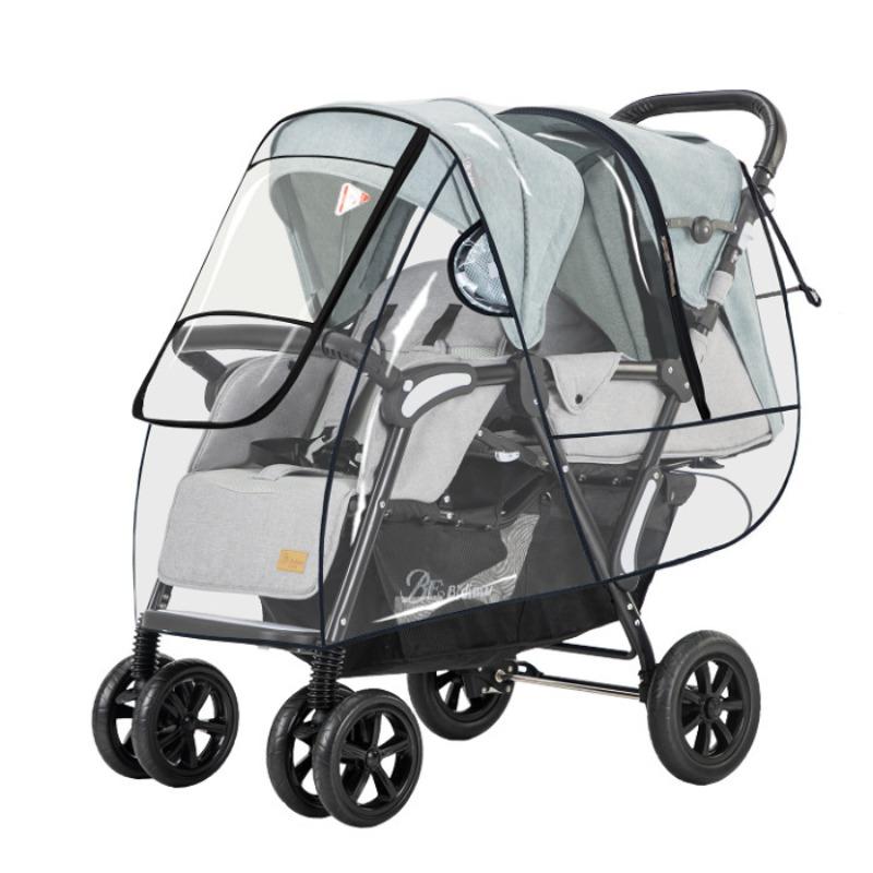 Waterproof Twin Baby Stroller Rain Cover Windproof Dustproof For Double Front Back Seat Pushchair