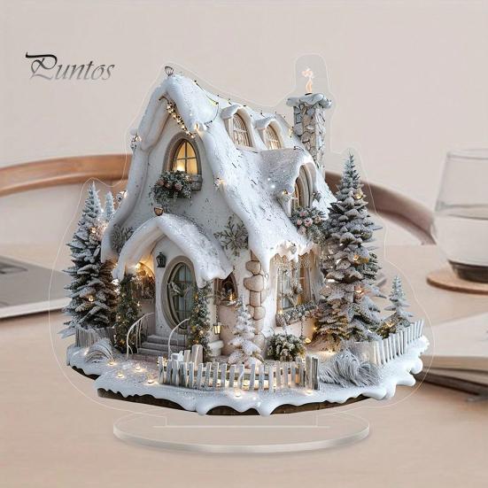 Winter Snow House Acrylic Decoration 2D Flat Nativity Scene Table Sign Christmas Home Office Living Room Bedroom Bookshelf Desktop Ornament