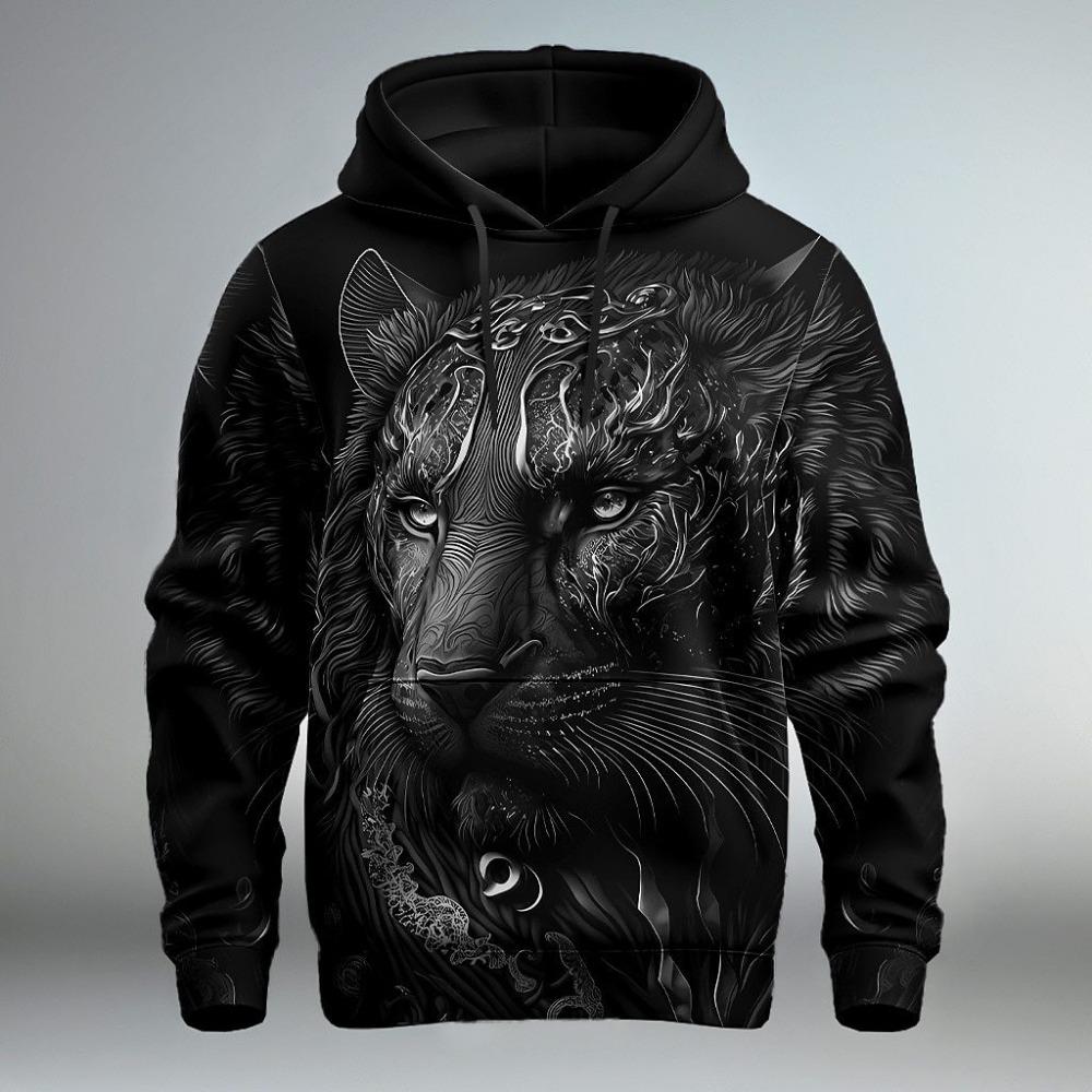Fierce Animal Lion Pattern 3D Digital Printing Men's Fashionable Hooded Sweatshirt