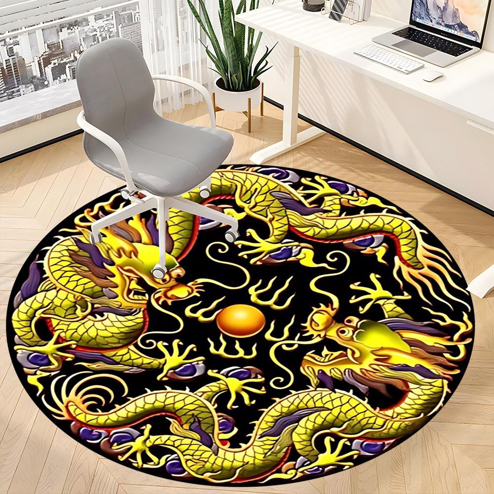 1pc Dragon Yin Yang Chair Carpet for Office, Round Non Slip Durable Large Size Office Carpet, Suitable for Office