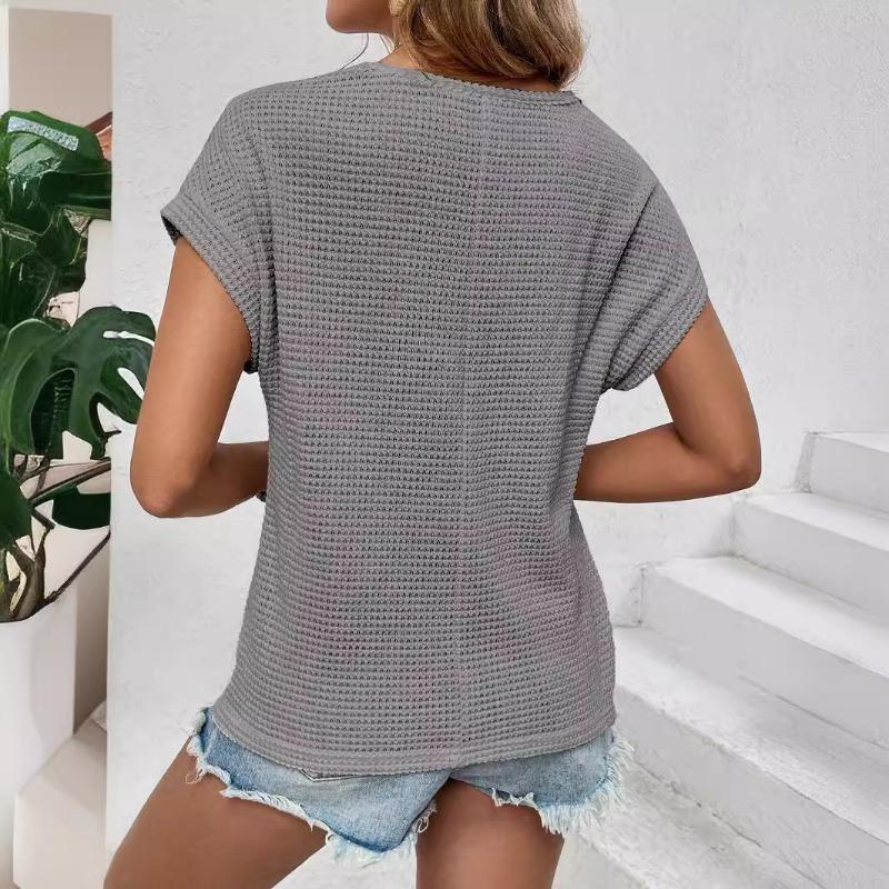 Fashion Round Neck Summer Lace Blouses New Short Sleeve Hollow Out Loose Shirts Women Elegant Breathable Vintage Women Casual Solid Ladies Tops 3493