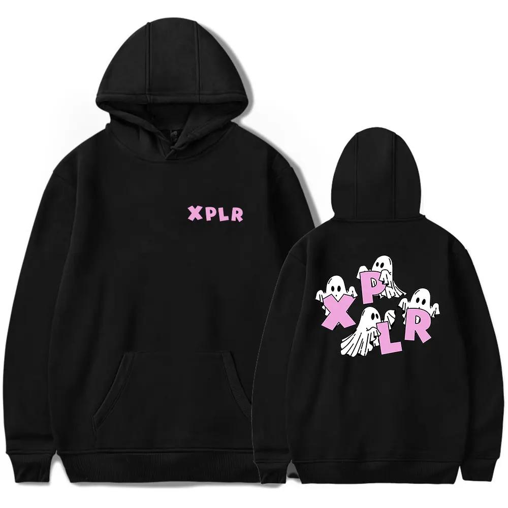 XPLR Ghost Graphic Hoodie Women Cute Cartoon hostChestSmallLetterLogoLargeBackPrintPulloverSweatshirCasualAestheticHoodedTop