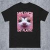 Save Earth Eat Plastic Funny Cat Meme Tee Shirt Gift For Unisex And Unisex Silly Cats Tshirt Brainrot Tees Goofyahh Shirt